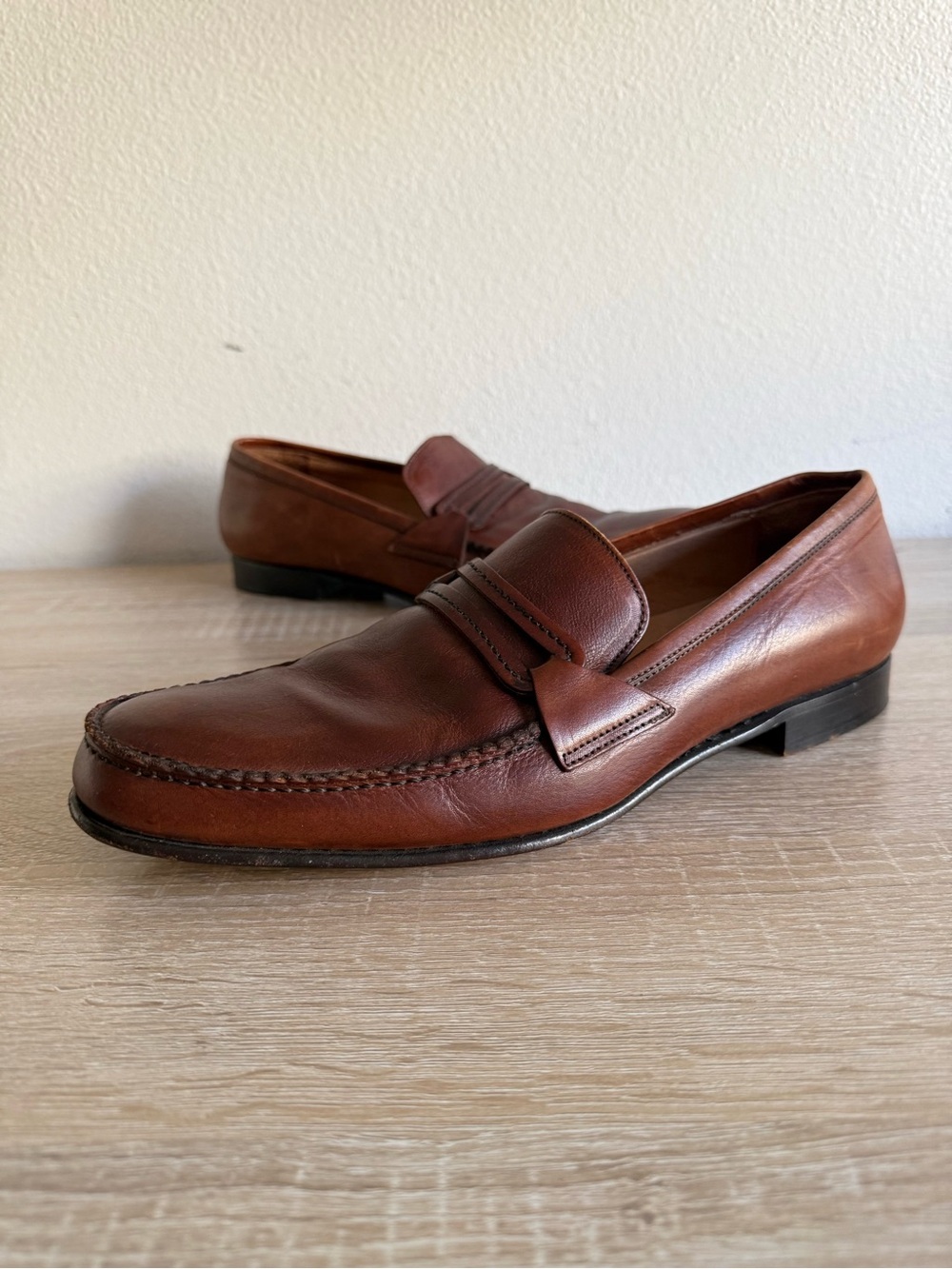 John Varvatos Brown leather loafers Mens Sz 10 Hand Made in Italy